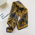 Elegant floral silk square scarf in navy blue and yellow with inspirational typography - Rainforest Bird Navy Orange (2Z)