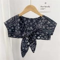 Navy paisley decorative false collar shawl with elegant bow tie for women - Snowflake Paisley Black