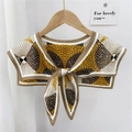 Retro geometric pattern shawl scarf with a decorative tie knot in brown and yellow - Round Net Tadpole Camel