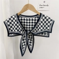 Classic black and white houndstooth decorative shawl collar with front tie closure - Houndstooth Black Edge