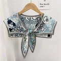 Blue and white floral decorative fake collar scarf with front tie for women - Flower Emblem Grey
