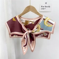 Floral geometric print decorative shawl neck scarf with a burgundy ribbon tie - Patchwork Floral Pink Edge