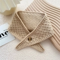 Knitted beige button neck warmer scarf with chunky thick square texture for winter - 10*60cm / Beige
