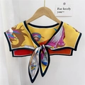 Vintage art print satin shawl collar with orange floral pattern and silk tie bow - Coffee Necklace Style