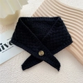 Chic black knit neck warmer scarf featuring a vintage button detail for winter - 10*60cm / Black