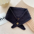 Dark charcoal knit short scarf with faux tortoiseshell button for women - 10*60cm / Deep Purple Grey