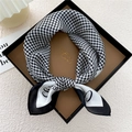 Elegant black and white houndstooth silk scarf with script lettering in a gift box - English Small Houndstooth (1Z)
