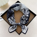 Silk-textured black and white square scarf with gift box and elegant lettering - Rainforest Bird Black White (4Z)