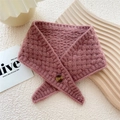 Pink knitted button scarf with elegant diamond weave texture for autumn and winter - 10*60cm / Pink