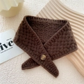 Dark coffee knit neck warmer with button detail and chunky wool-like texture - 10*60cm / Brown