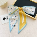 Pañuelo floral para el pelo con diseños azul y amarillo estilo lazo elegante mujer - 9*140cm / 15L Marco Floral Azul