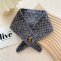 Dark grey chunky knit scarf for women with textured basket weave and button detail - 10*60cm / Medium Grey