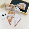Bloemen haarsjaal lint in beige met oranje bloemen en stijlvolle stippenpatronen - 9*140cm / 6L Scherp Blad Kakie