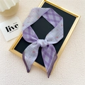 Pañuelo de seda lavanda con estampado de cuadros y rosas para cuello o bolso mujer - Púrpura Rosa de Rejilla