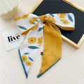 Elegante satijnen smalle sjaal met gele bloemenprint en tweekleurig ontwerp - 9*140cm / 5L Scherp Blad Oranjegeel