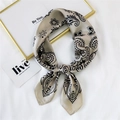 Elegant champagne silk square scarf with vintage black paisley and polka dot pattern - Khaki Small Floral Dot (31 Small Floral Khaki)