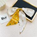 Gele en crème gebloemde haarstrik met satijnen lint en chique stippenpatronen - 9*140cm / 7L Kleine Bladstippen Oranjegeel