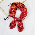 Elegant red paisley silk-like square scarf with vintage geometric borders and glossy finish - Red Double Paisley Dot (27 Double Paisley Dot Red)