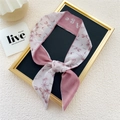 Narrow pink and white twilly scarf with tropical palm tree print and Aloha lettering - Palm Tree Pink