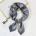 Dark grey silk square scarf with white paisley patterns displayed in an elegant setting - Grey Small Floral Dot (30 Small Floral Grey)