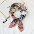 Floral silk square scarf in coral pink and navy blue with elegant border pattern - Orange Floral Grid Patchwork (3 Floral Grid Orange)