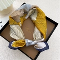 Elegant silk square scarf with geometric pattern in yellow and navy in a luxury gift box - Yellow 3D Lines (11Z)