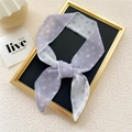 Narrow lavender skinny scarf with floral print tied in an elegant decorative frame - White Epiphyllum Purple