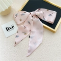 Roze satijnen smalle sjaal met vogelprint geknoopt als haarstrik of elegante das - 9*140cm / 1L Vogel Roze