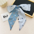 Blauw-witte zijden bloemensjaal met verenpatronen en oranje stippen voor dames - 9*140cm / 8L Kleine Bladstippen Blauw