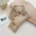 Knitted crossover scarf with marble buttons in khaki finish for autumn and winter wear - Beige