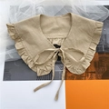 Vintage khaki shawl collar with decorative ruffles and tie string for women dresses - Khaki Tiered Collar