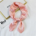 Pink paisley square silk scarf styled in a soft knot for women fashion accessories - Pink Small Floral Dot (33 Small Floral Pink)