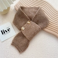 Camel ribbed knit buttoned neck warmer scarf with a vintage minimalist design - Coffee