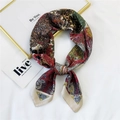 Bohemian floral square silk scarf in burgundy and green with elegant vintage patterns - Wine Red Feather Leaf (7 Feather Leaf Wine Red)