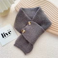 Dark grey knitted scarf with vertical stripes and two marble pattern buttons - Dark Gray