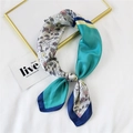 Elegant floral print square silk scarf for women in blue and pink pattern mix - Cyan Daisy Patchwork (13 Daisy Patch Cyan)