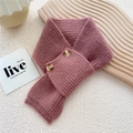 Knitted crossover neck warmer in dusty rose pink with vintage amber-colored buttons - Pink
