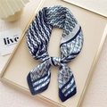 70cm navy blue silk scarf with geometric A patterns and elegant striped border - 5 Navy Letter A Stripe