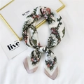 Elegant silk scarf with pink floral print and green leaves on white background - Beige Khaki Floral Grid (22 Flower Grid Beige Khaki)