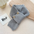 Grey chunky knit cross scarf with wooden button detail for winter warmth - Light Gray