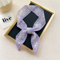 Narrow lavender silk scarf with white daisy floral print for bags and hair accessories - Purple Double-Sided Daisy