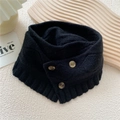 Black knitted neck warmer with three decorative marble buttons and wavy scalloped edges - Black (7 Button Argyle Black)
