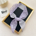 Narrow purple silk scarf with white cherry print and floral pattern for bags or hair - Purple Small Cherry