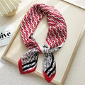70cm silk square scarf with red and black geometric A-letter patterns for women - 7 Red Letter A Stripe