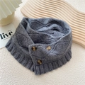 Grey knitted neck warmer scarf with three buttons and diamond texture in Korean style - Medium Grey (9 Button Argyle Medium Grey)