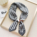 Fashionable 70cm silk scarf featuring black and white geometric letter A patterns - 6 Grey Letter A Stripe
