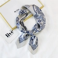 Elegant silver silk scarf with navy blue paisley and floral patterns for women - Beige Small Floral Dot (29 Small Floral Beige)