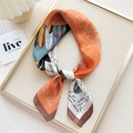 70cm silk scarf with orange feather print and French art text on a golden tray - 10 Orange Pegasus