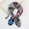 Elegant paisley and geometric print square silk scarf in soft pink and blue tones - Green Paisley Striped (18 Paisley Two-tone Green)