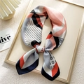 Pink and grey geometric square silk scarf with clover pattern displayed in a golden frame - 11 Pink Red Clover Pattern